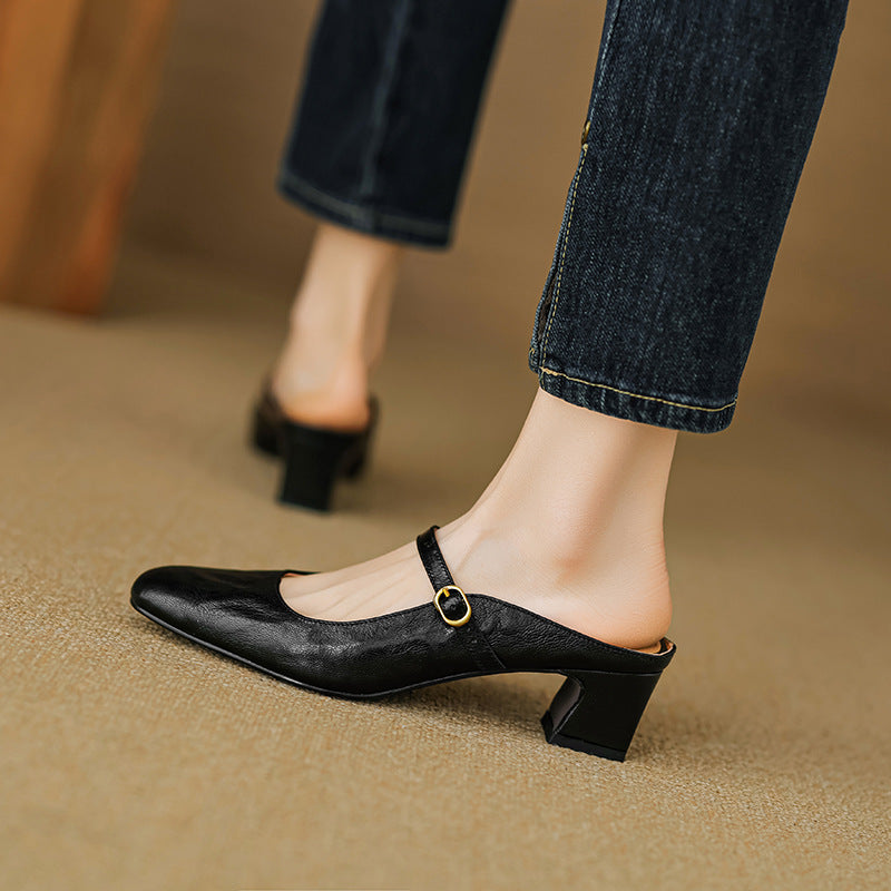 Womens Leather Mules Genuine Leather Slip-On