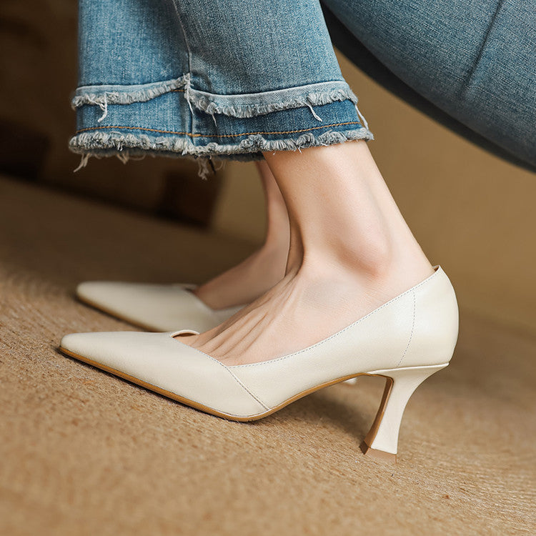 Womens Genuine Leather Heels Classic Fit