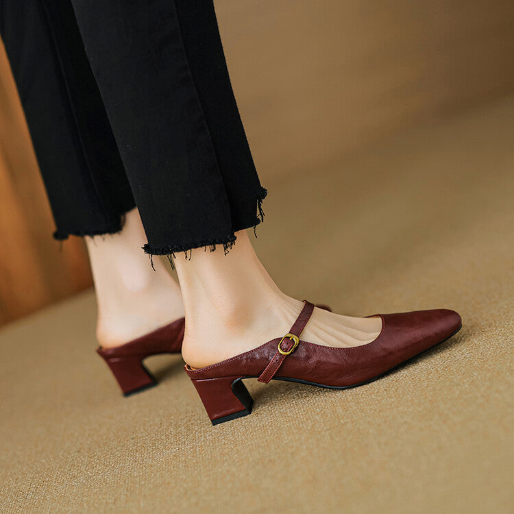 Womens Leather Mules Genuine Leather Slip-On