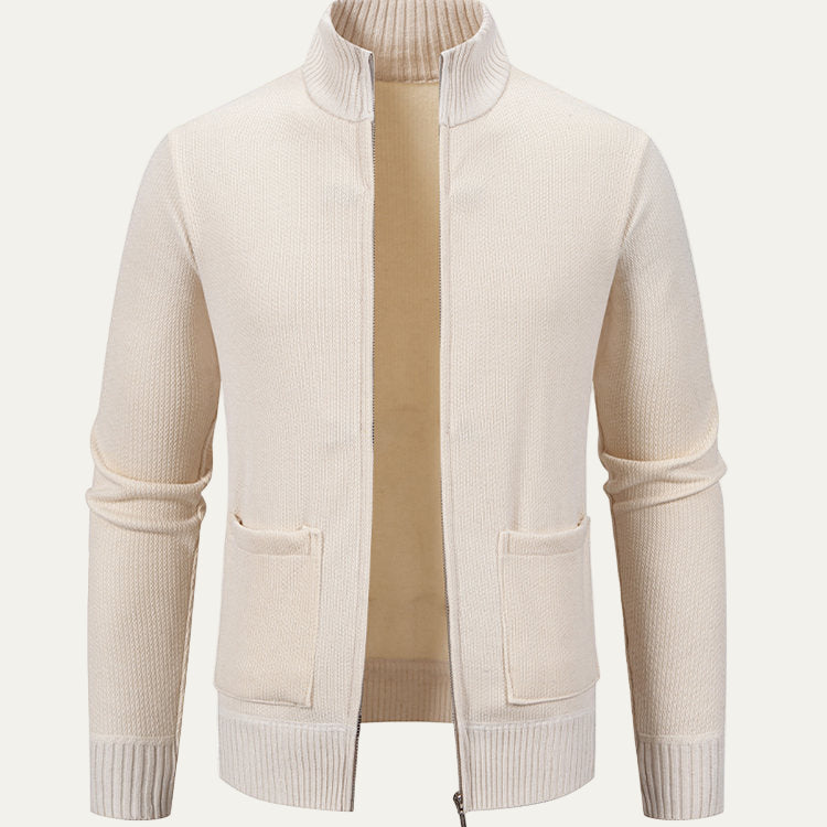 Mens Ribbed Zip Cardigan Stand Collar
