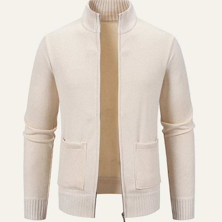 Mens Ribbed Zip Cardigan Stand Collar