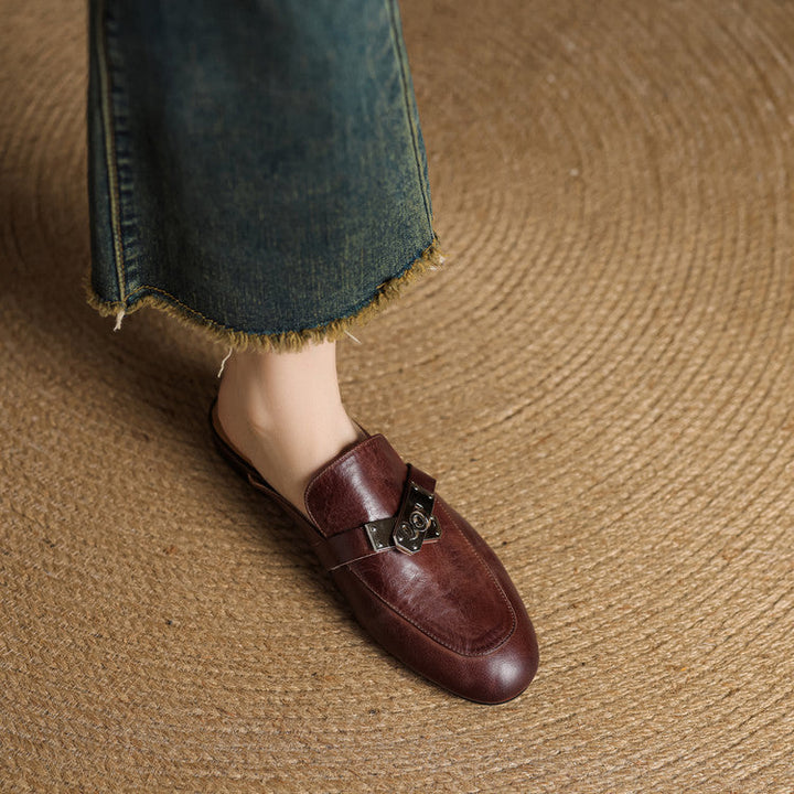 Womens Leather Mules Genuine Leather Slip-On