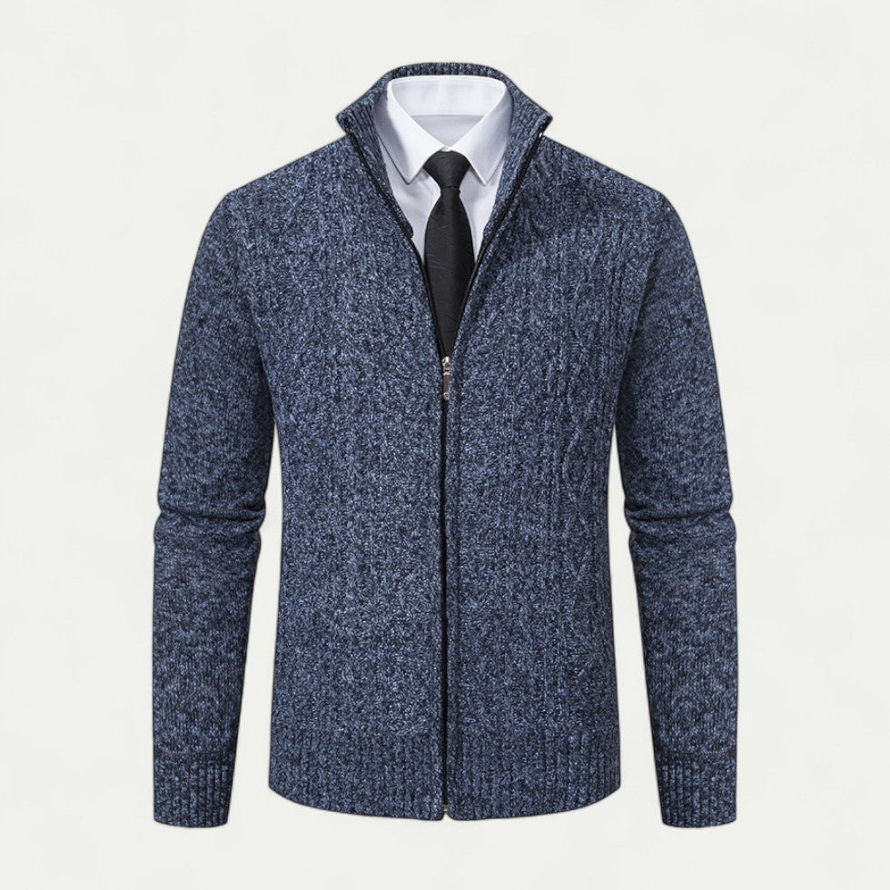 Mens Full Zip Cardigan Textured Knit High Collar