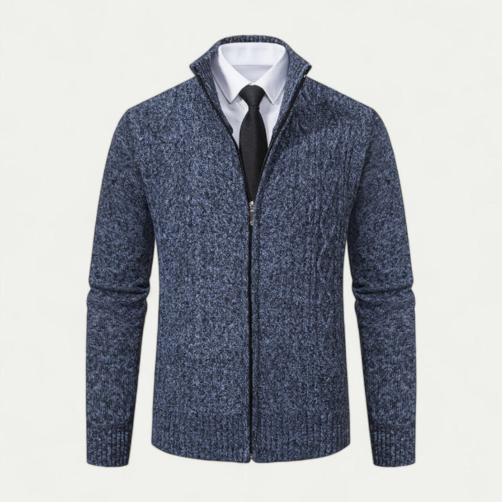 Mens Full Zip Cardigan Textured Knit High Collar