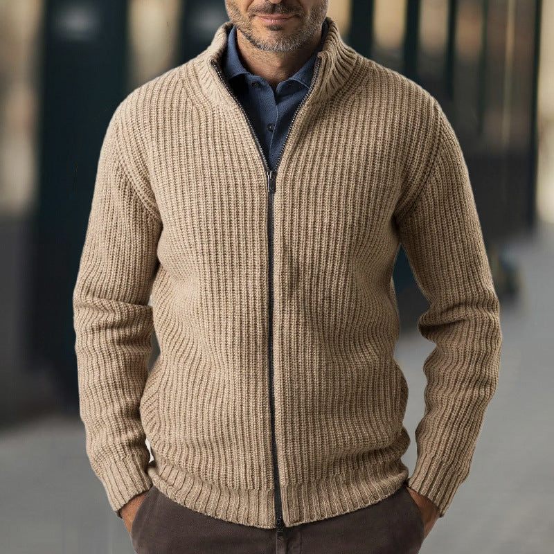 Mens Knit Sweater Thick Zip Crew Neck - BritishMode