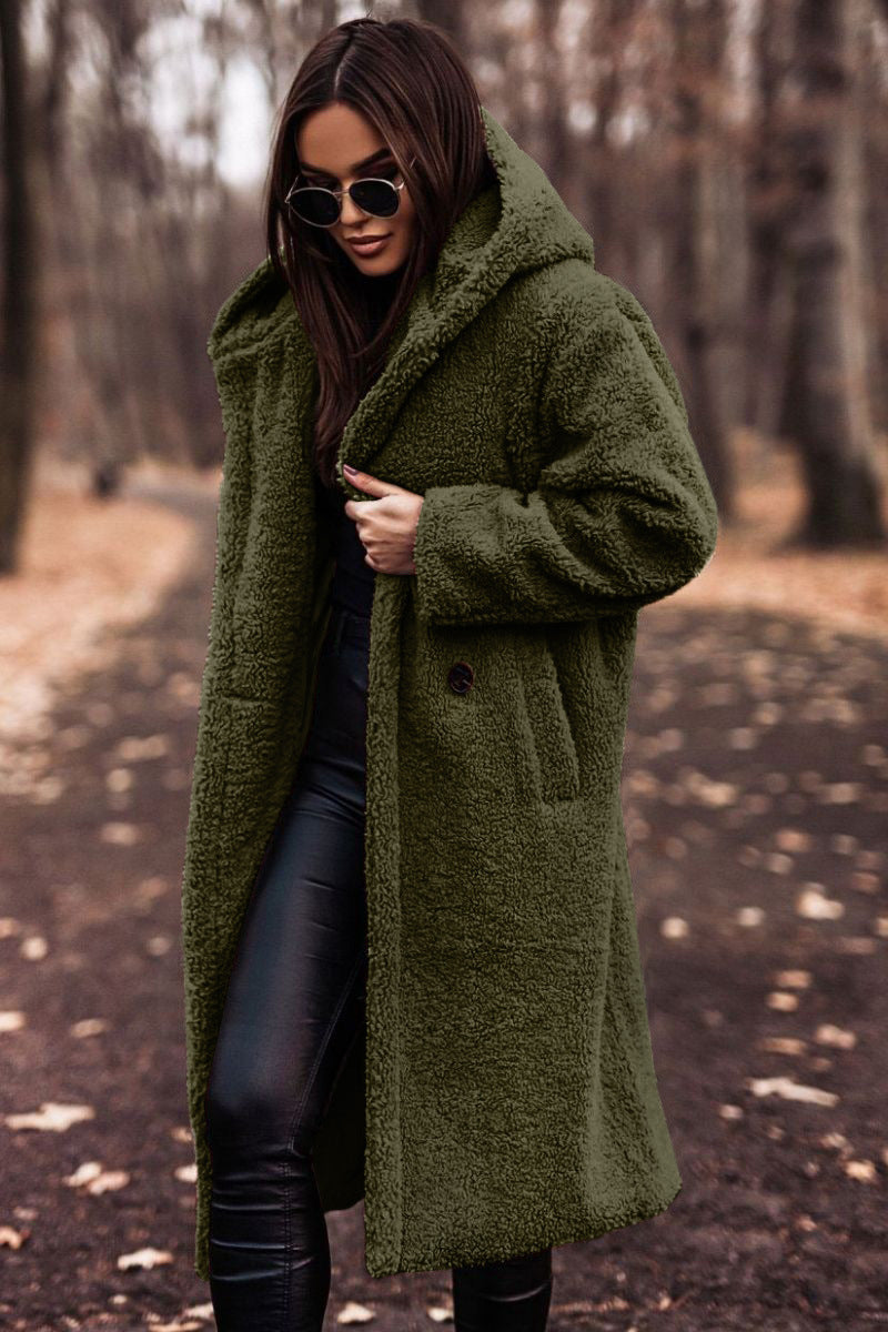 Womens Long Teddy Coat with Hooded Style