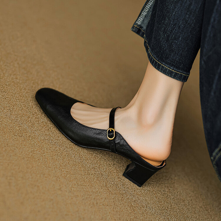 Womens Leather Mules Genuine Leather Slip-On