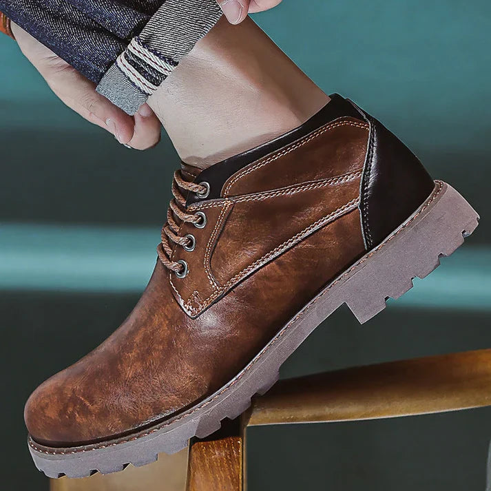 Mens Ankle Boots PU Leather Lace-Up Sturdy Sole