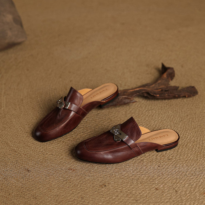 Womens Leather Mules Genuine Leather Slip-On