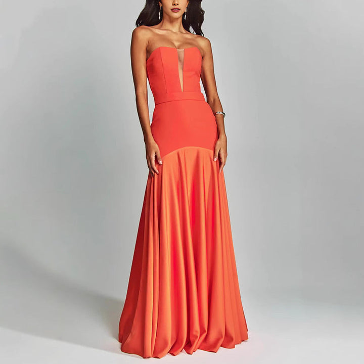 Womens Strapless Evening Dress Slim Fit - BritishMode