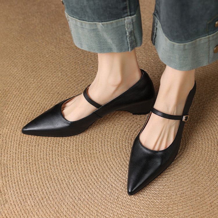 Womens Genuine Leather Heels Classic Fit