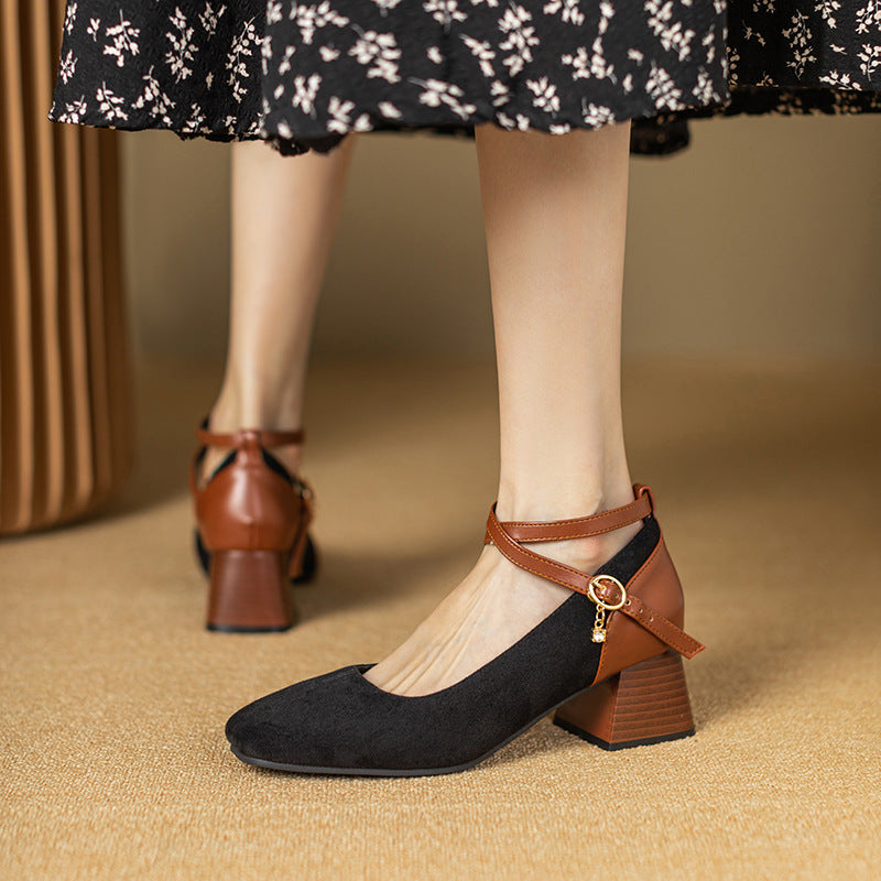 Womens Suede Heels Pointed Toe Classic Fit