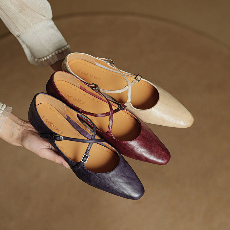 Womens Leather Flats Genuine Material