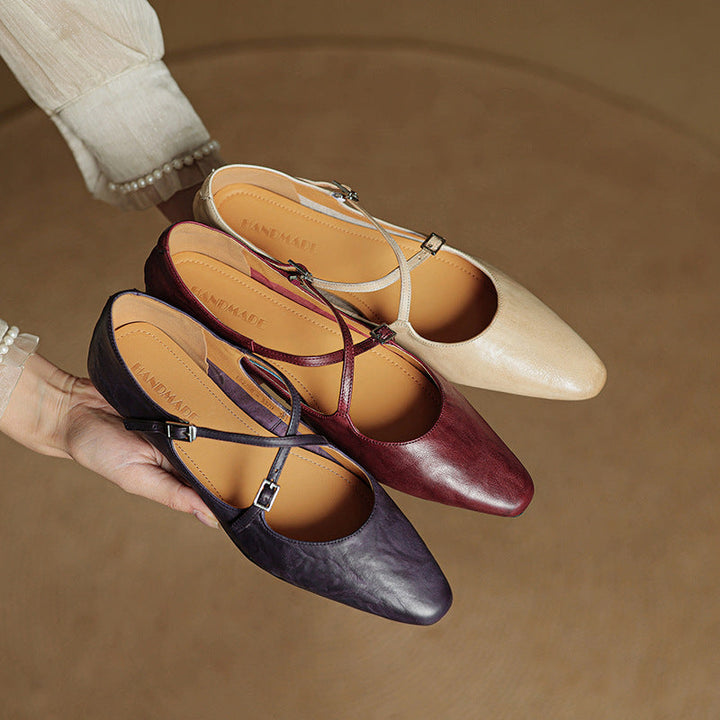 Womens Leather Flats Genuine Material