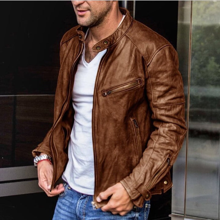 Mens Faux Leather Jacket Slim Fit