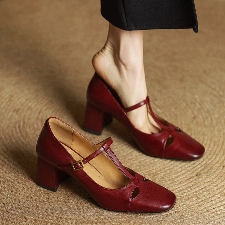 Womens Genuine Leather Heels Classic Fit