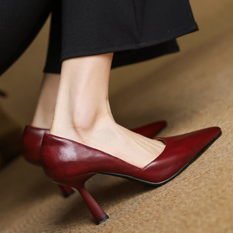 Womens Genuine Leather Heels Classic Fit