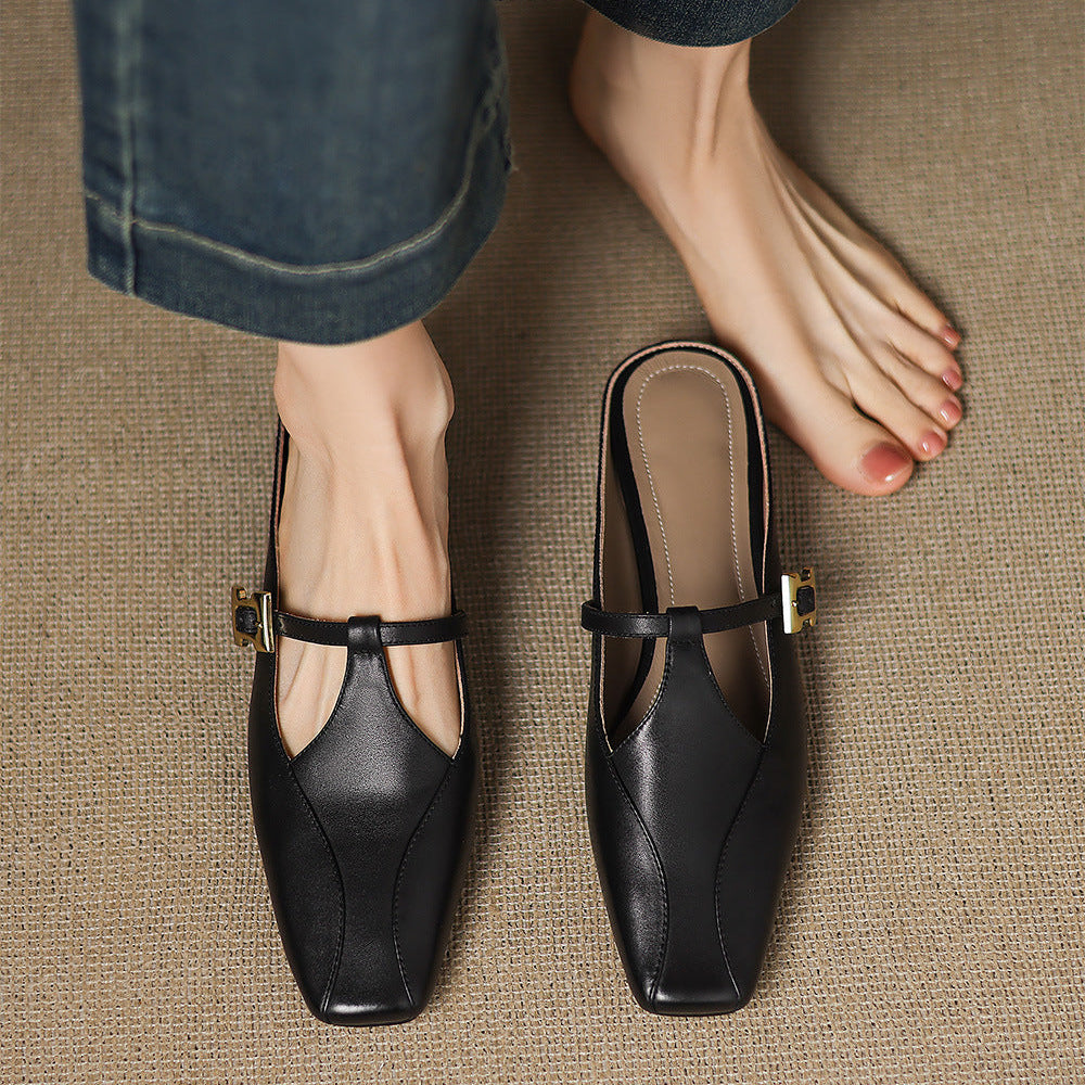 Womens Leather Mules Genuine Leather Slip-On