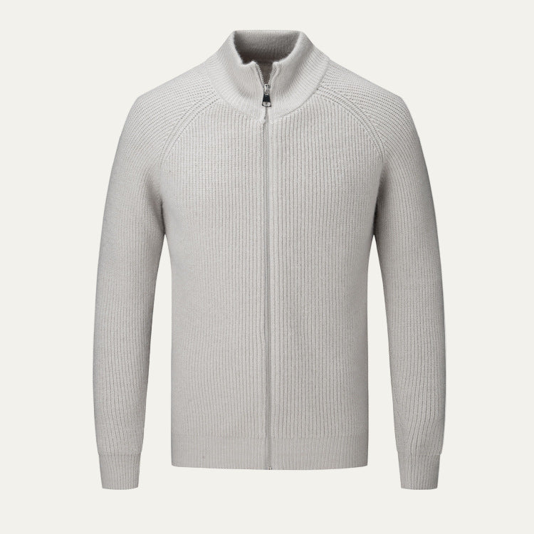 Mens Ribbed Zip Cardigan High Collar