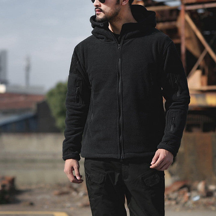 Unisex Fleece Jacket Adjustable Hood with Pockets