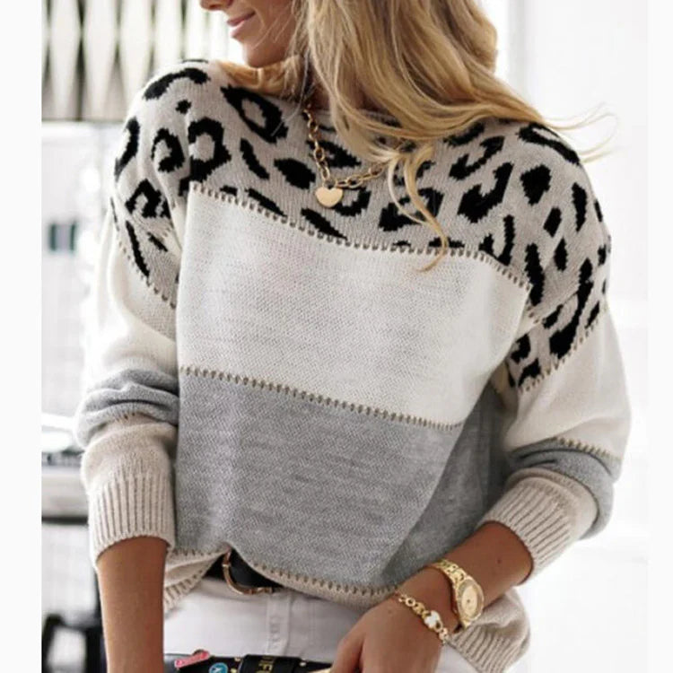 Womens Sweater Knit Leopard Print Pattern Relaxed Fit - BritishMode