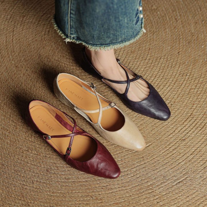 Womens Leather Flats Genuine Material