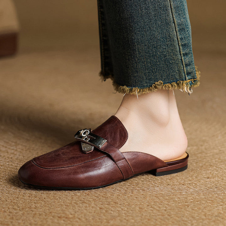 Womens Leather Mules Genuine Leather Slip-On