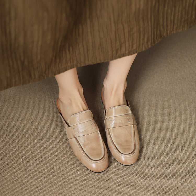 Womens Genuine Leather Mules Slip-On Comfortable