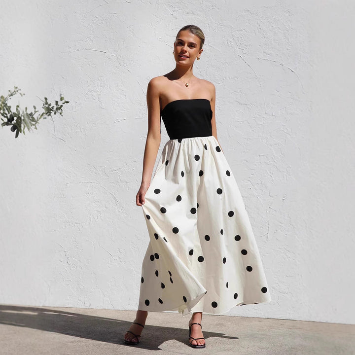 Womens Sleeveless Summer Dress Dot Print Elegant Fit - BritishMode