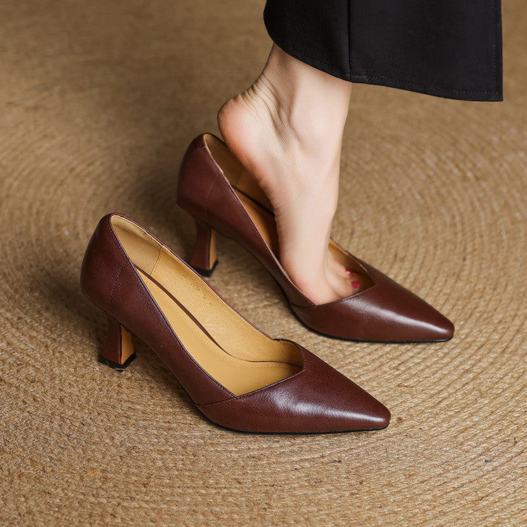 Womens Genuine Leather Heels Classic Fit - BritishMode