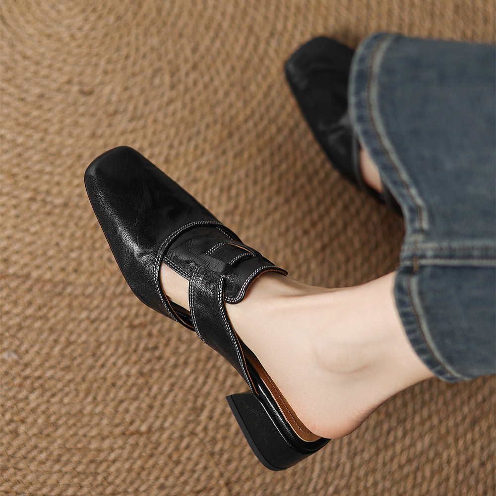 Womens Leather Mules Genuine Leather Slip-On