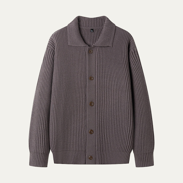 Mens Knit Cardigan Textured Stripe Button Front