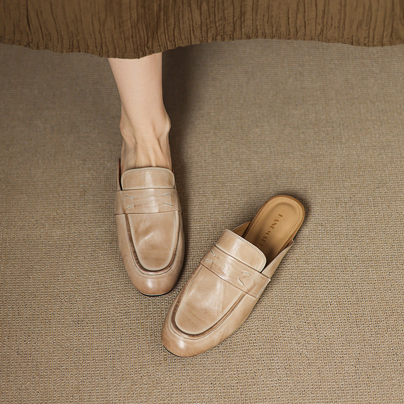 Womens Genuine Leather Mules Slip-On Comfortable
