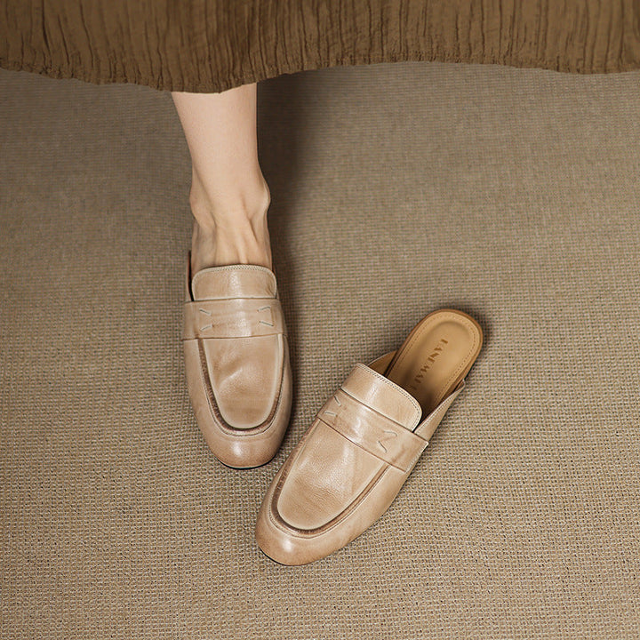 Womens Genuine Leather Mules Slip-On Comfortable