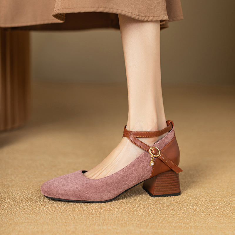 Womens Suede Heels Pointed Toe Classic Fit