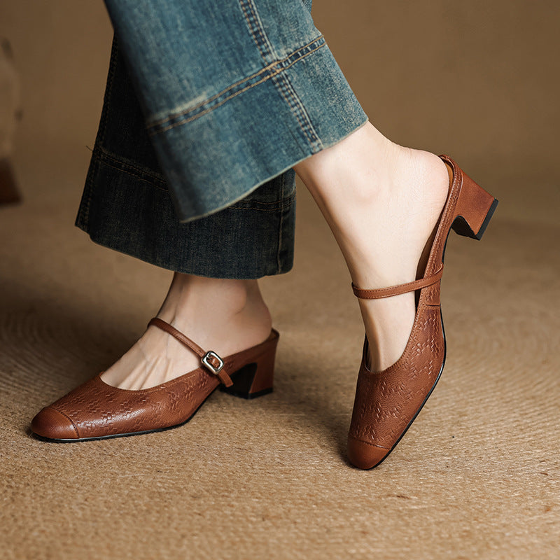 Womens Leather Mules Genuine Leather Slip-On