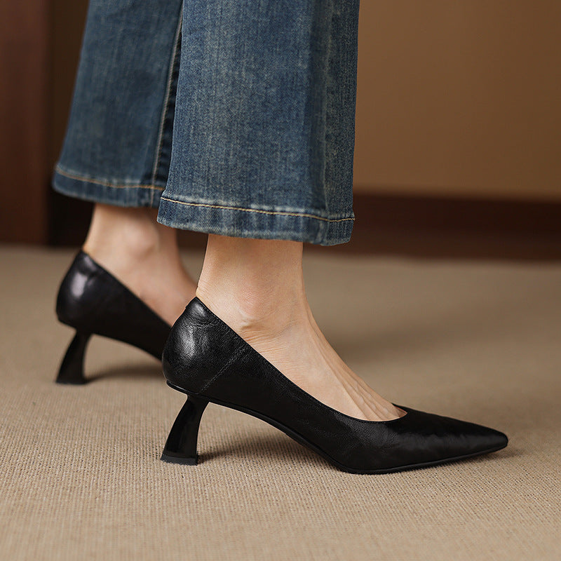 Womens Genuine Leather Heels Classic Fit