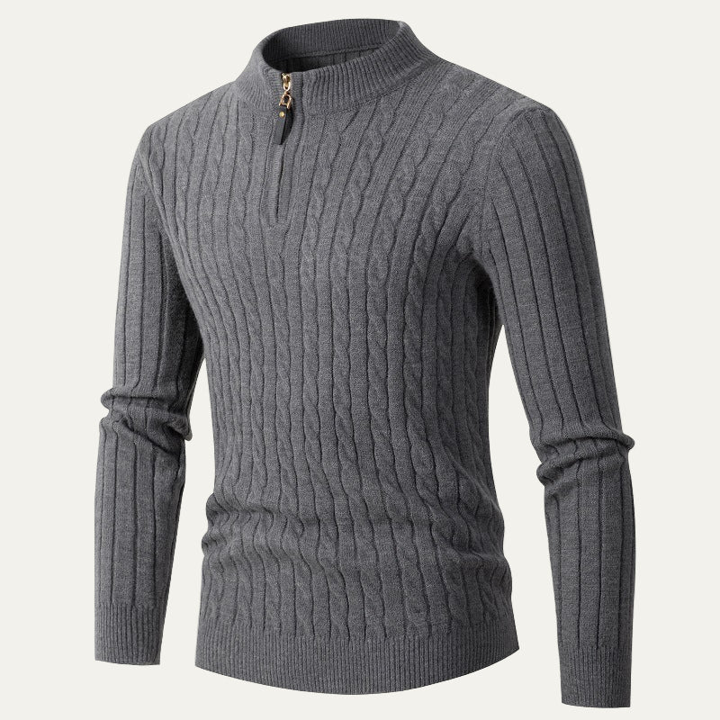 Mens Quarter Zip Sweater Cable Knit Slim Fit