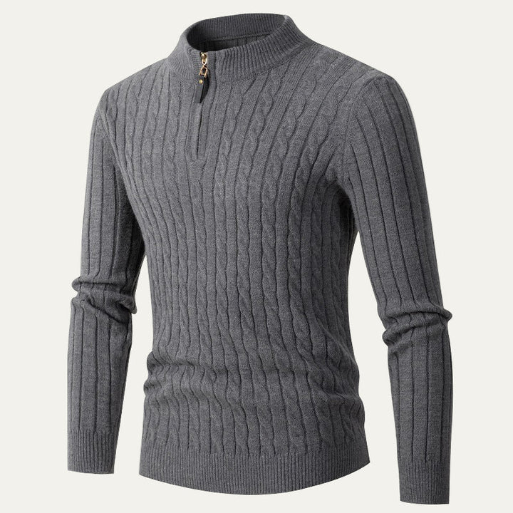 Mens Quarter Zip Sweater Cable Knit Slim Fit