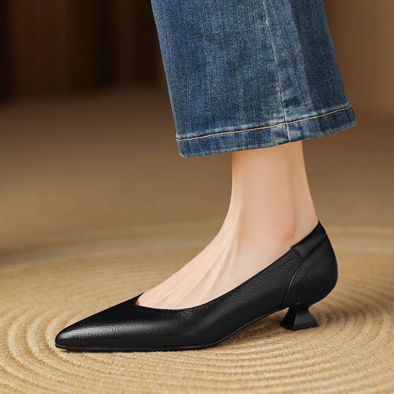 Womens Genuine Leather Heels Classic Fit