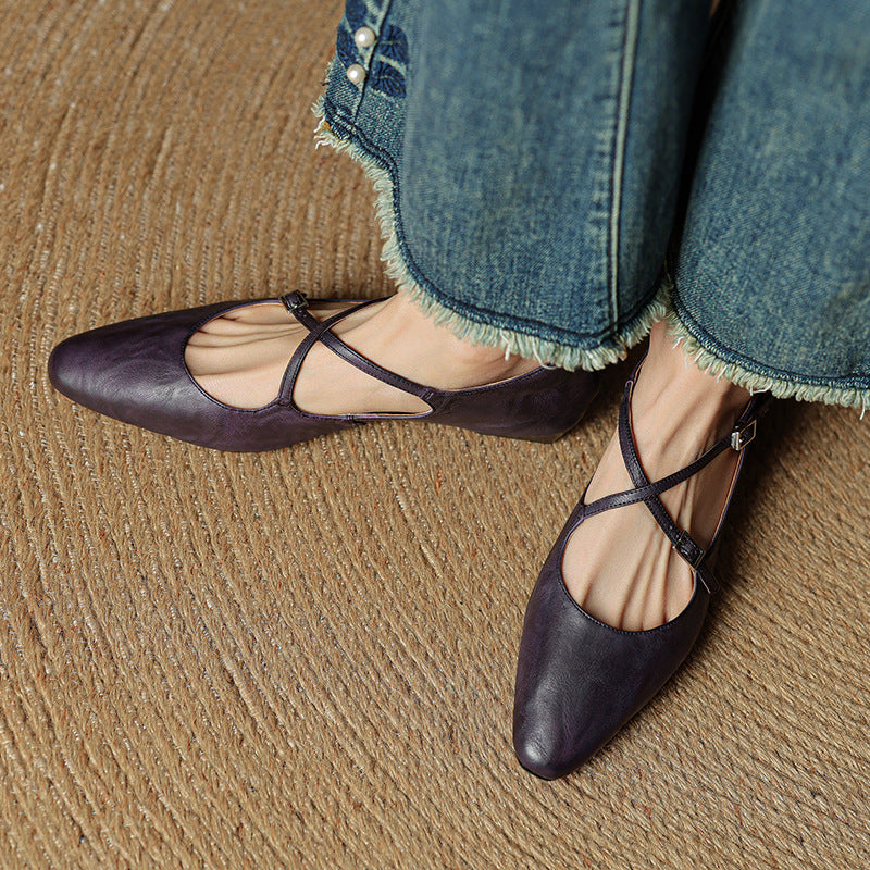 Womens Leather Flats Genuine Material