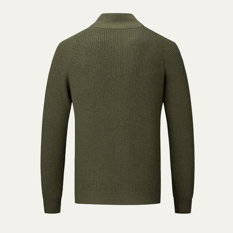 Mens Ribbed Zip Cardigan High Collar