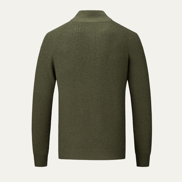 Mens Ribbed Zip Cardigan High Collar