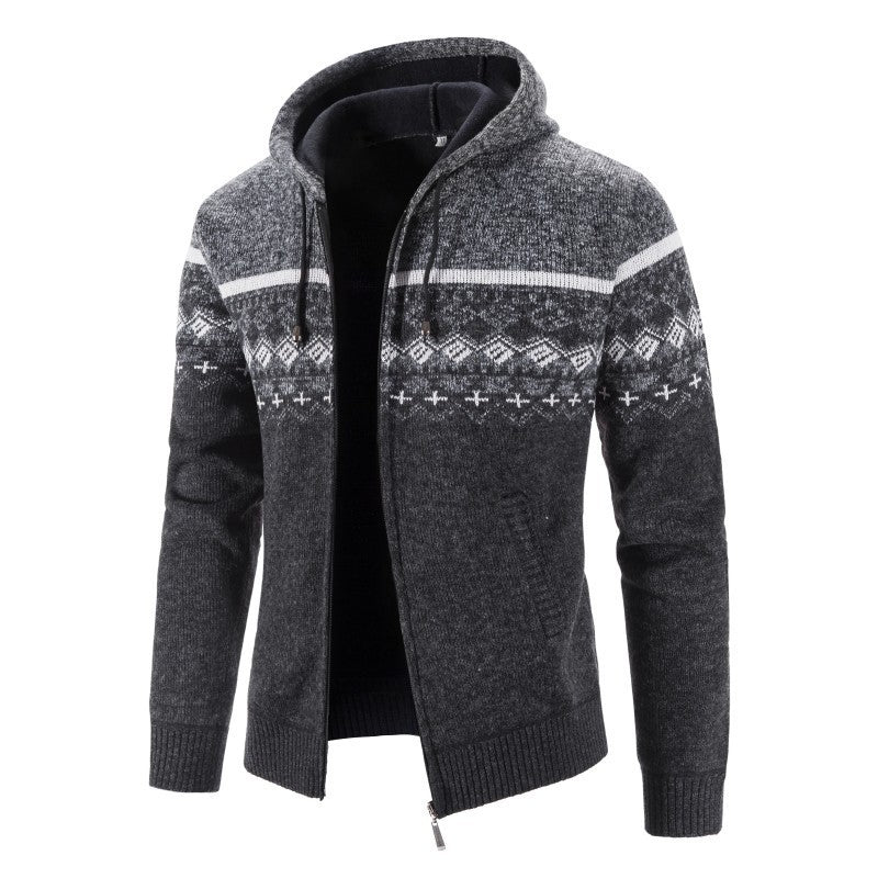 Unisex Hooded Cardigan Wool Norwegian Pattern