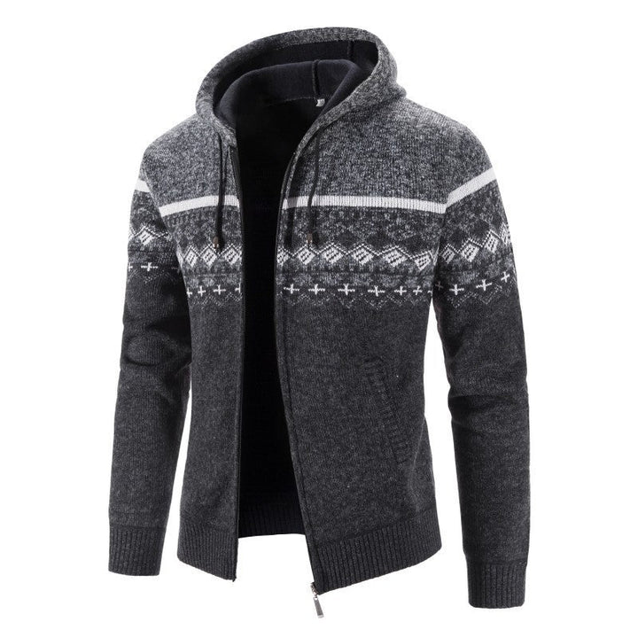 Unisex Hooded Cardigan Wool Norwegian Pattern