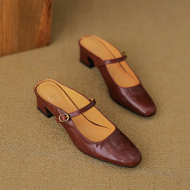 Womens Leather Mules Genuine Leather Slip-On