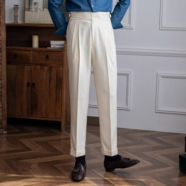 Mens Wool Pants Slim Fit High Waist