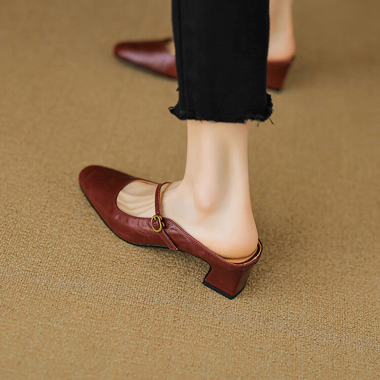 Womens Leather Mules Genuine Leather Slip-On
