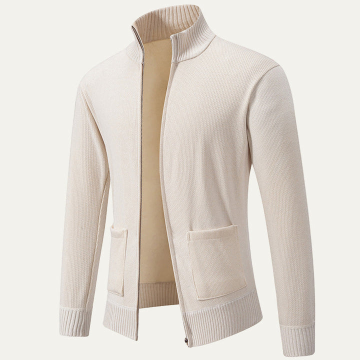 Mens Knit Cardigan Textured Diagonal Zip Front