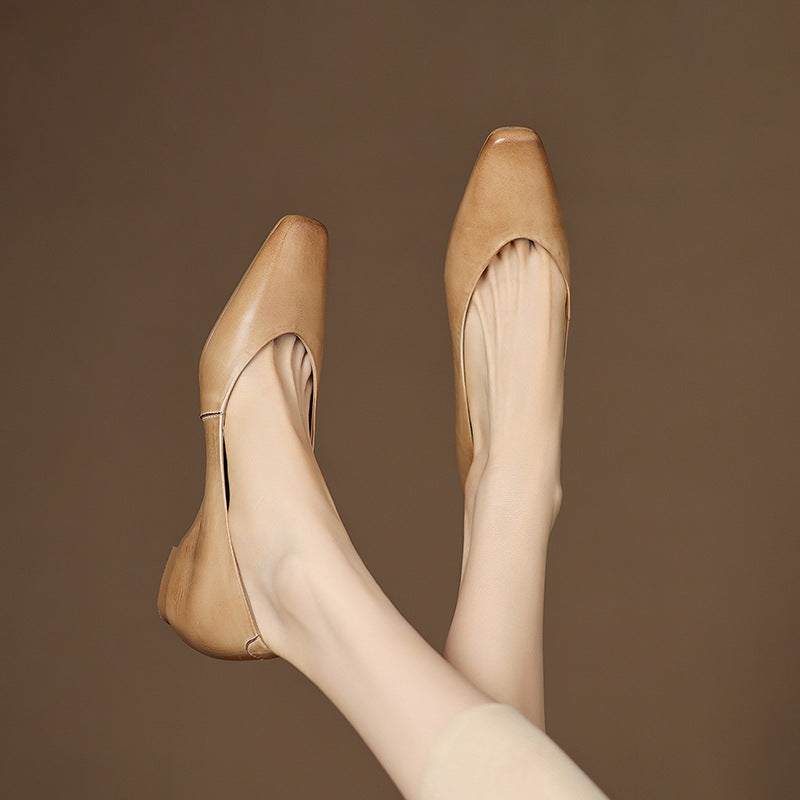Womens Genuine Leather Flats Slip-On Style